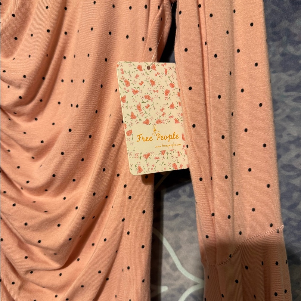 Free People Pink Ruched Blouse with V-Neckline - Picture 2 of 5